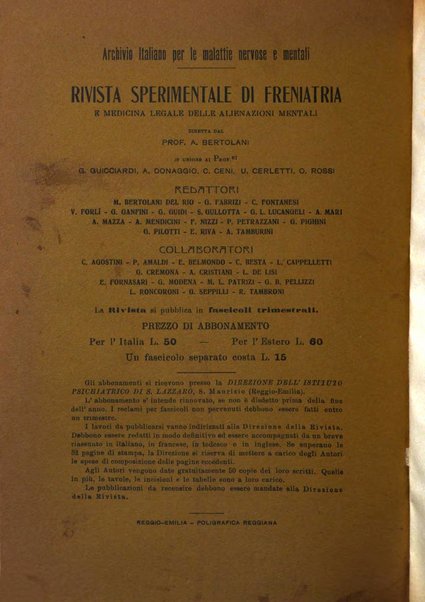 Rivista sperimentale di freniatria e medicina legale delle alienazioni mentali organo della Società freniatrica italiana